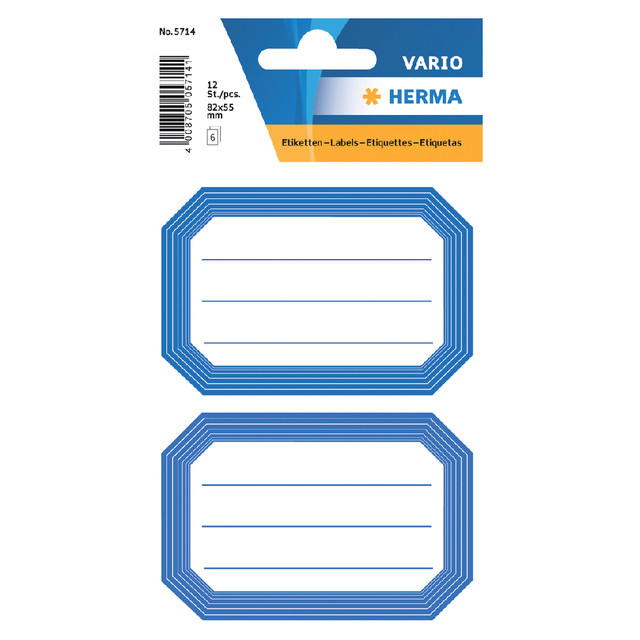 [5714] Etiket HERMA 5714 82x55mm schrift blauwe rand 12st