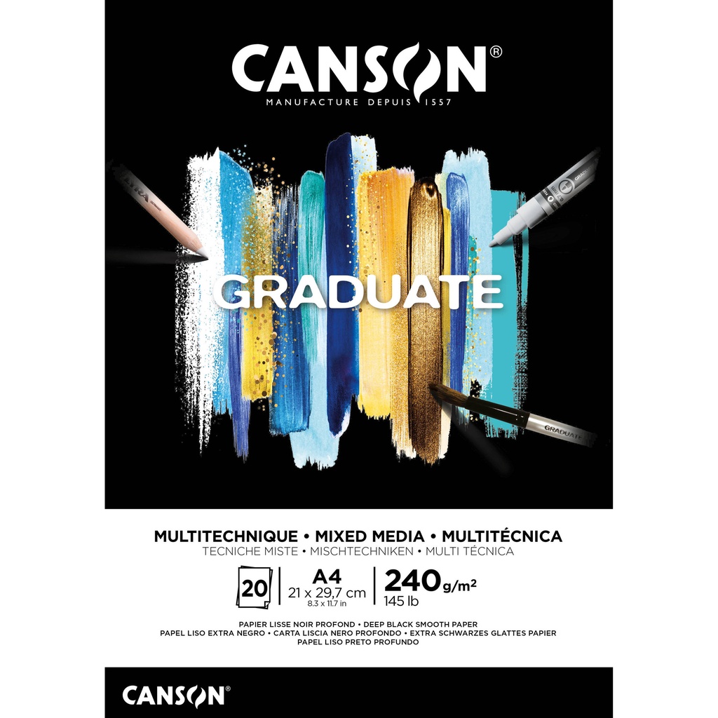Mixed mediapapier Canson Graduate 240gr A4 zwart